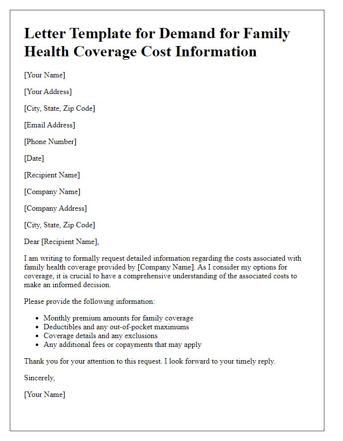 Letter template of demand for family health coverage cost information