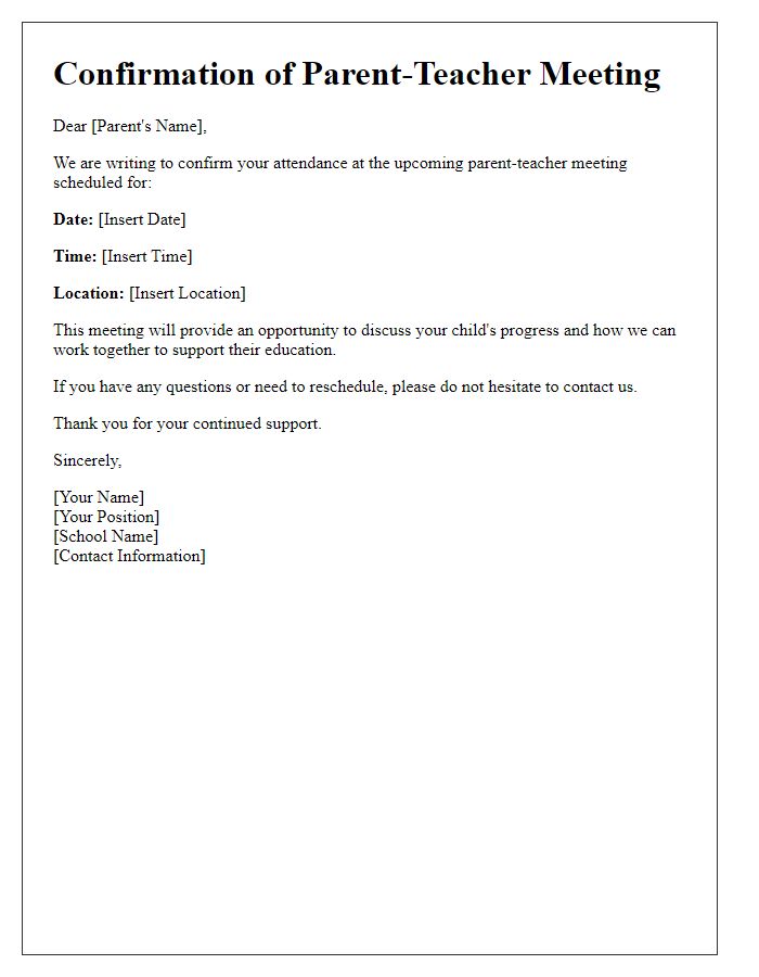 Letter template of confirmation for private school parent-teacher meeting attendance.