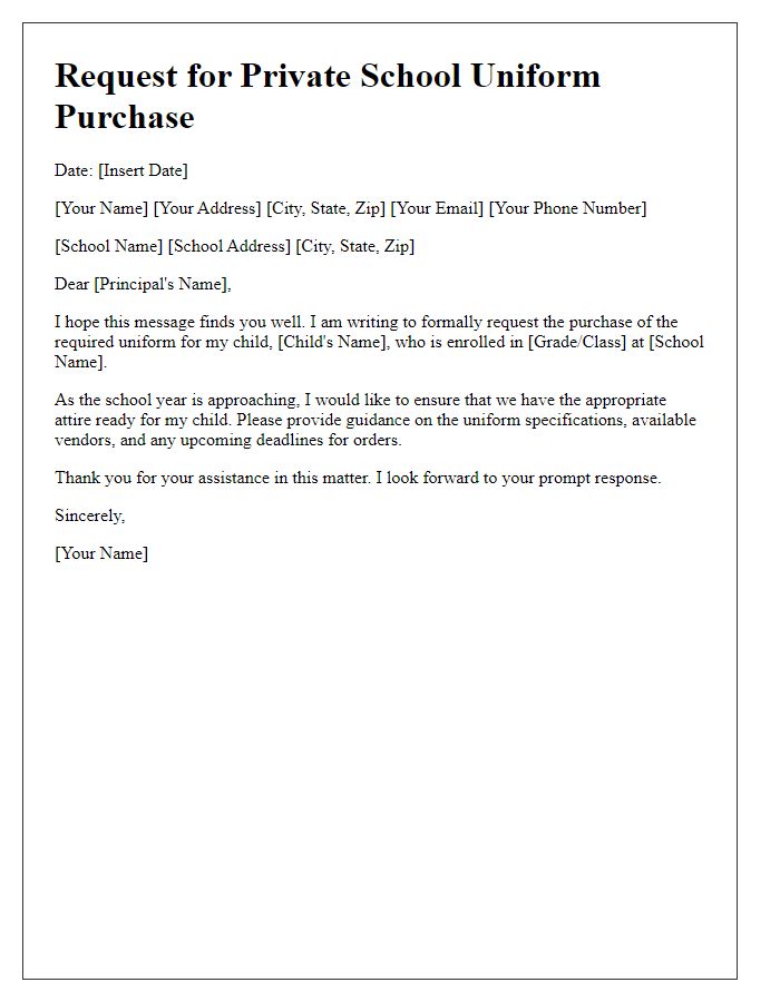 Letter template of request for private school uniform purchase