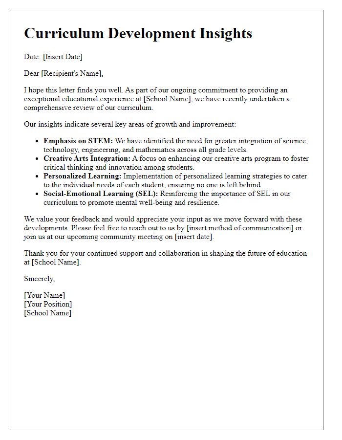 Letter template of private school curriculum development insights