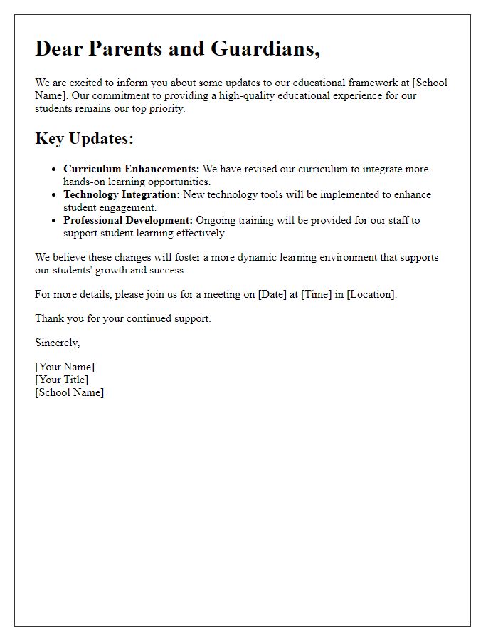 Letter template of private school educational framework update