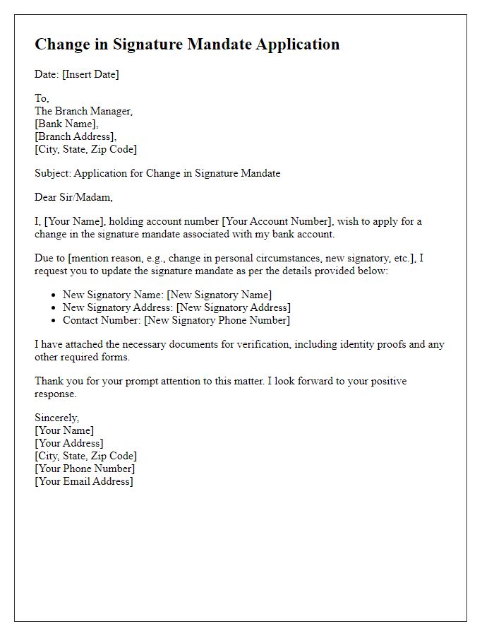 Letter template of change in signature mandate application