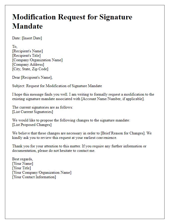 Letter template of modification request for signature mandate