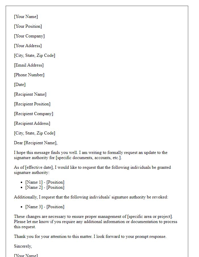 Letter template of signature authority update request