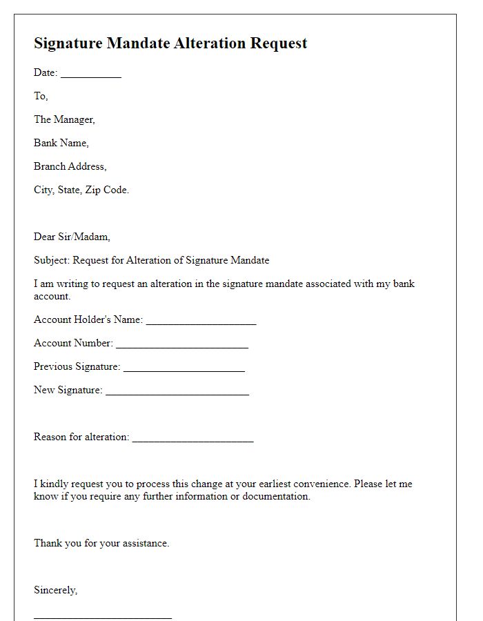 Letter template of signature mandate alteration request