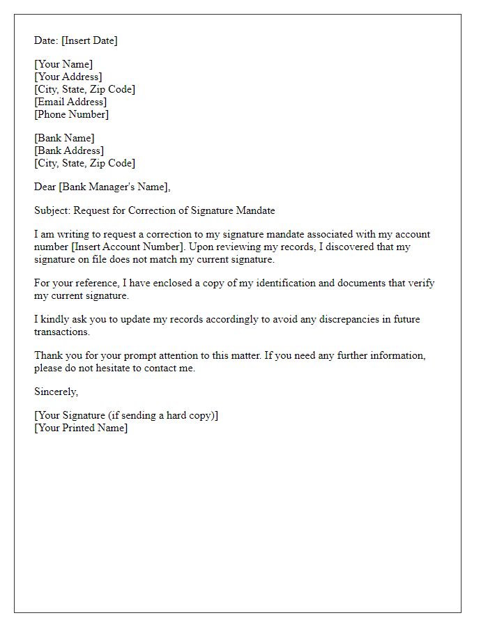 Letter template of signature mandate correction request