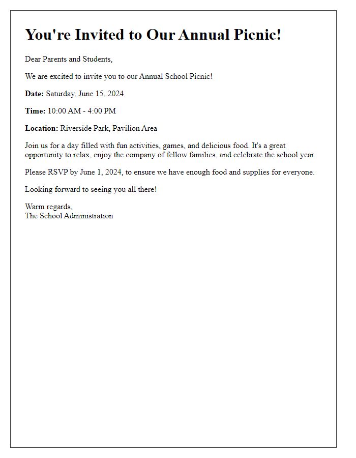 Letter template of invitation for private school annual picnic.