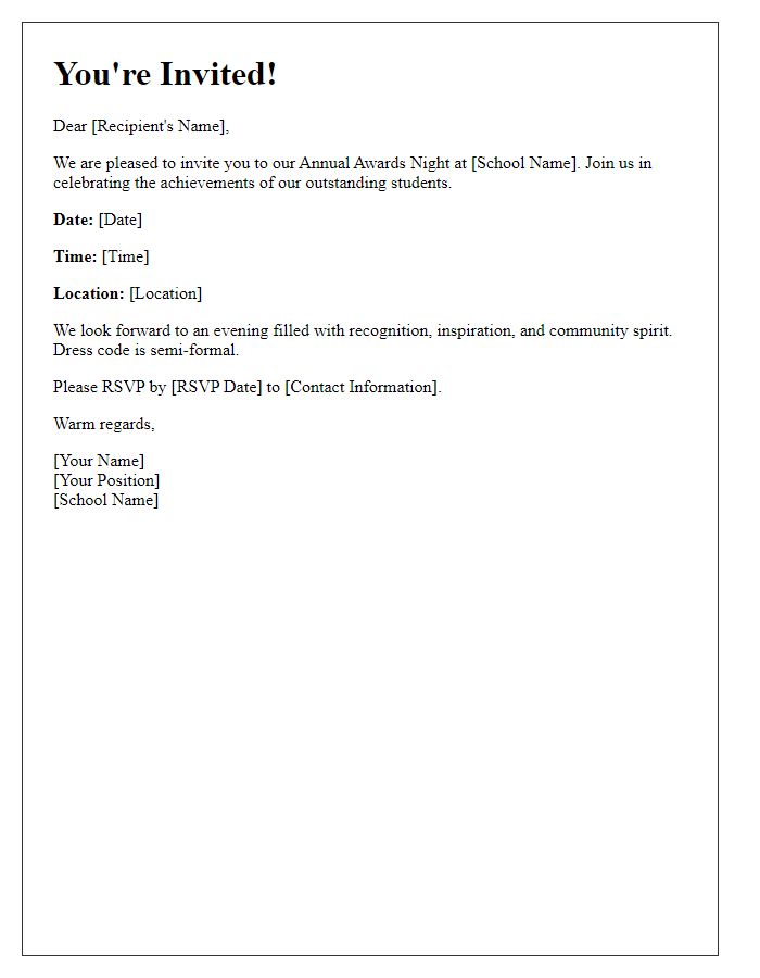 Letter template of invitation for private school awards night.