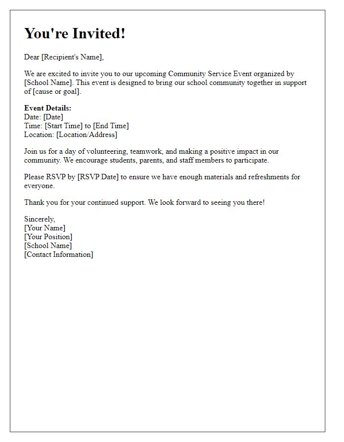 Letter template of invitation for private school community service event.