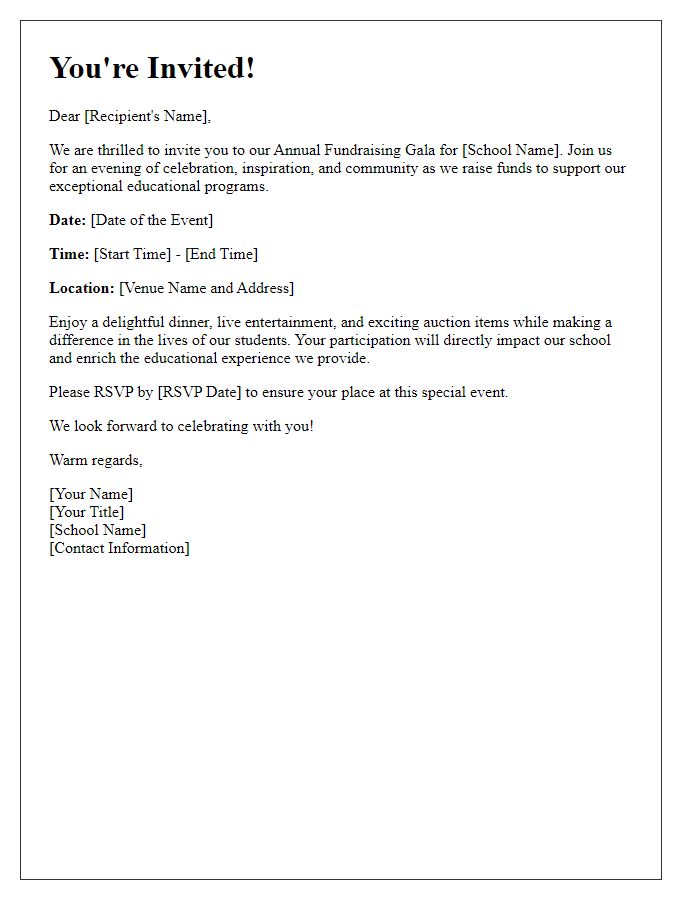 Letter template of invitation for private school fundraising gala.