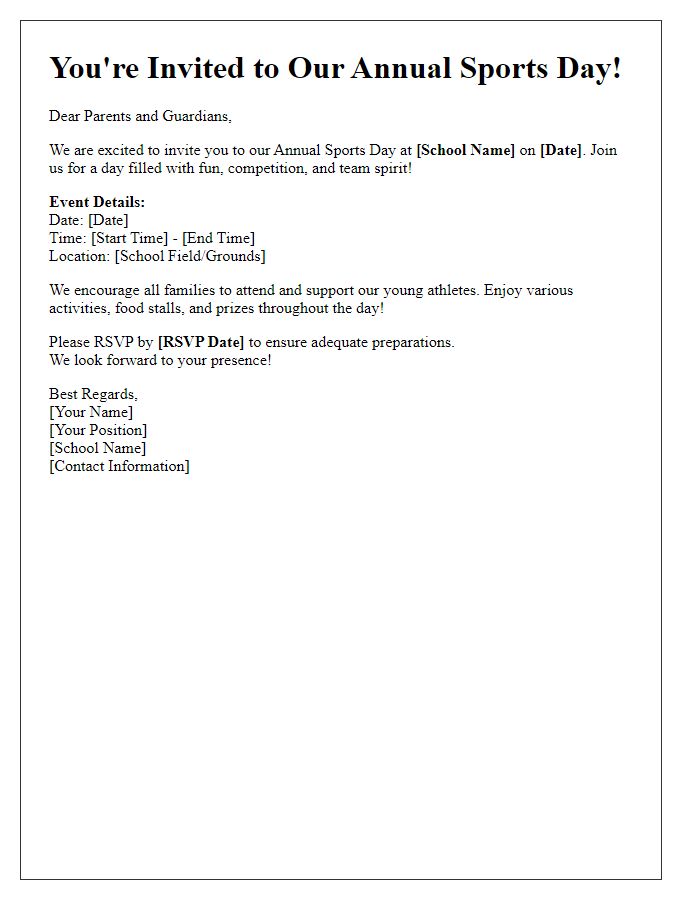 Letter template of invitation for private school sports day.