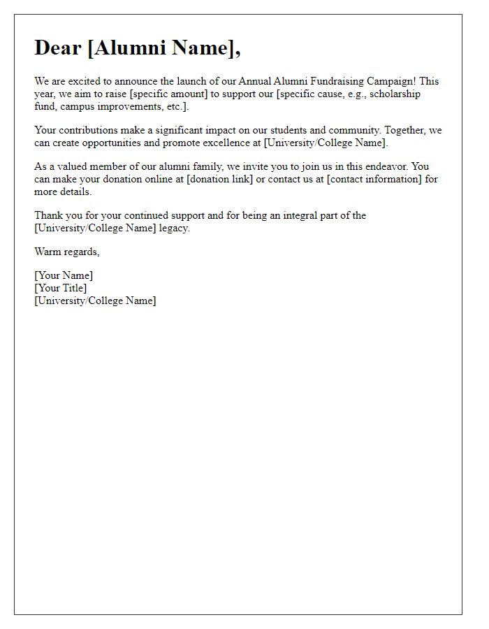 Letter template of Alumni Fundraising Campaign Announcement