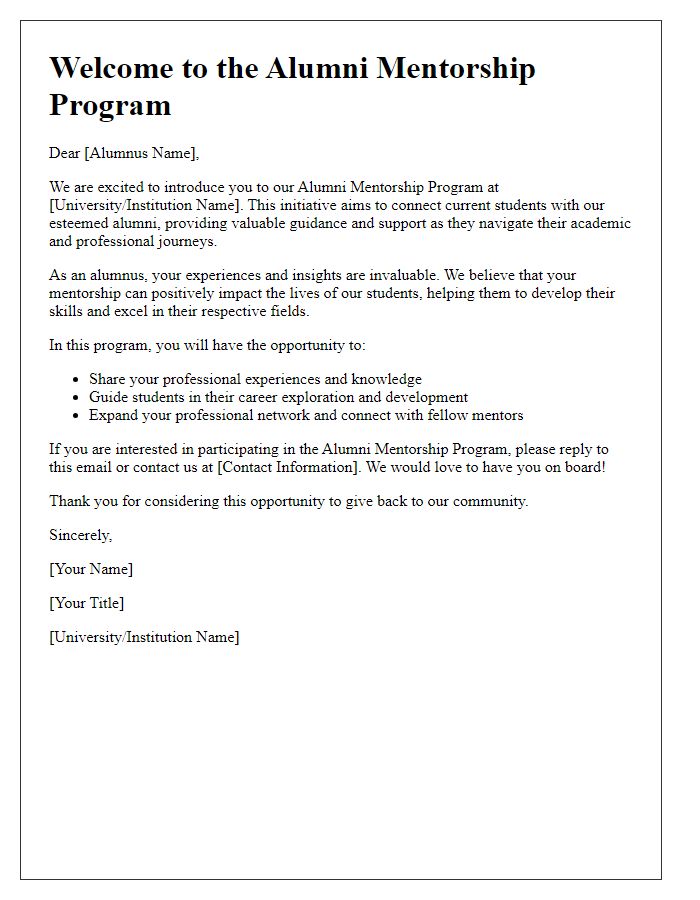 Letter template of Alumni Mentorship Program Introduction