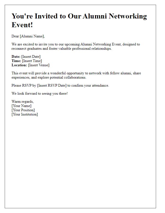 Letter template of Alumni Networking Event Invitation