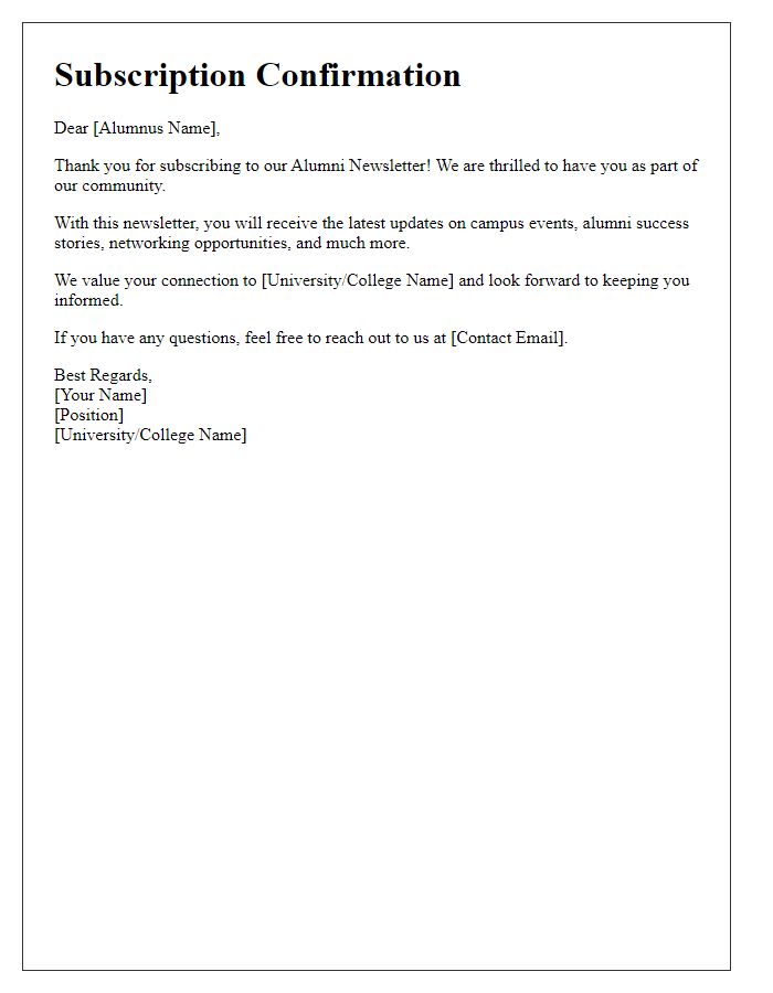 Letter template of Alumni Newsletter Subscription