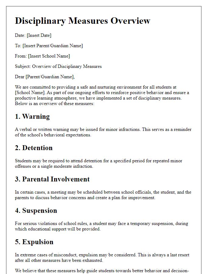 Letter template of private school disciplinary measures overview