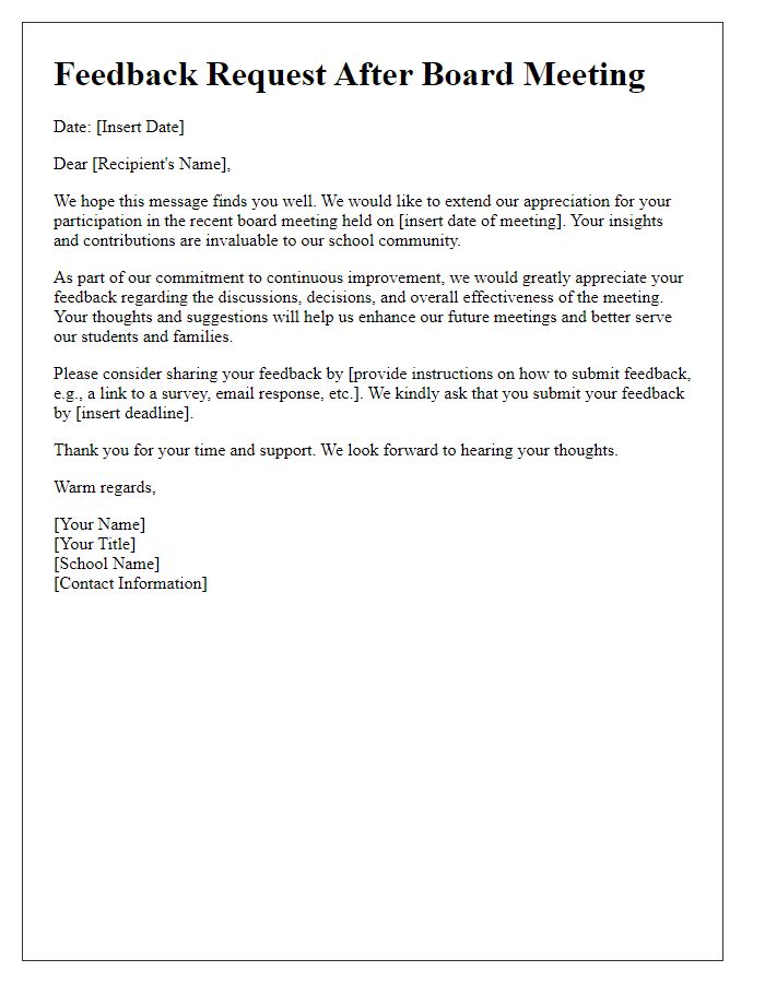 Letter template of Feedback Request After Private School Board Meeting