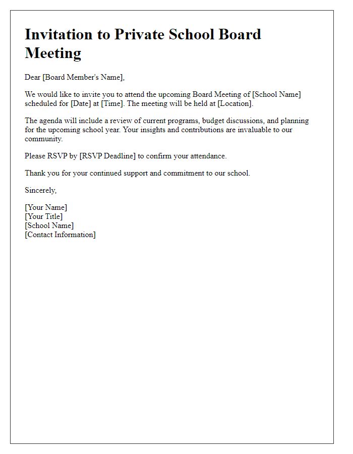 Letter template of Invitation to Private School Board Meeting