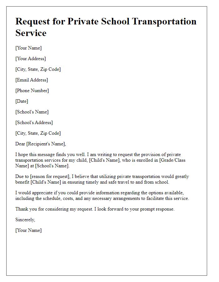 Letter template of request for private school transportation service.