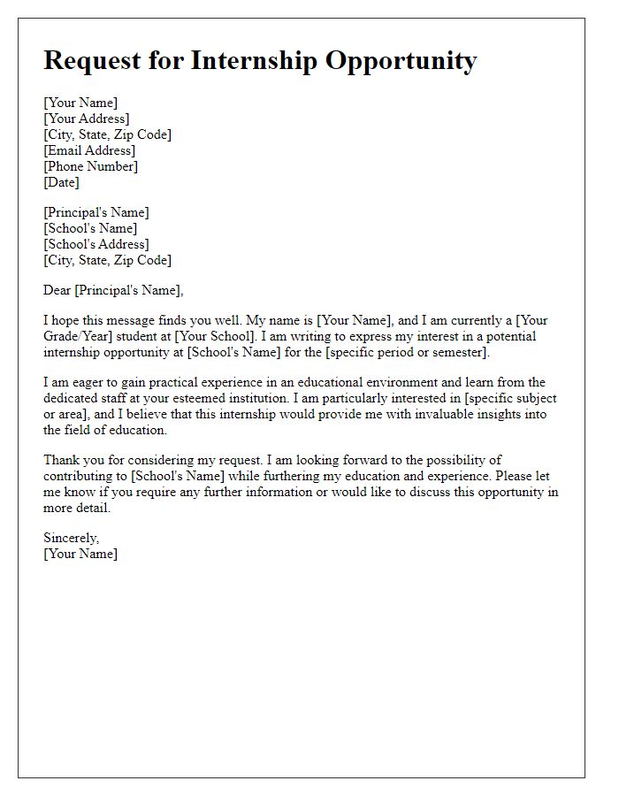 Letter template of request for private school internship opportunity