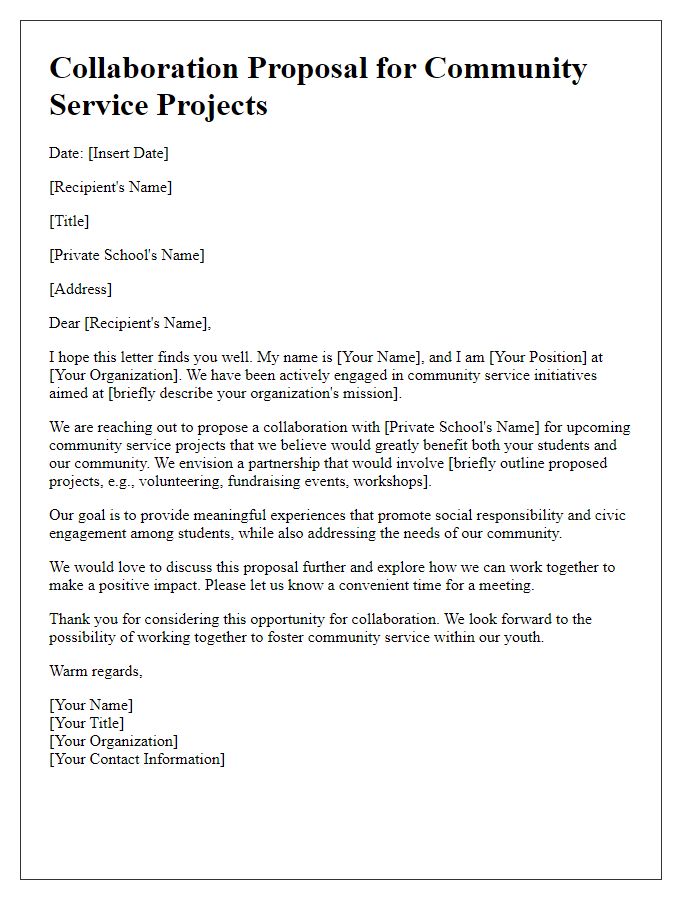 Letter template of collaboration proposal for private school community service projects