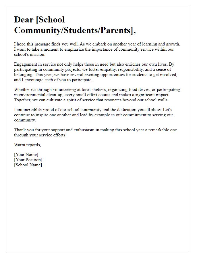 Letter template of encouragement for private school community service engagement