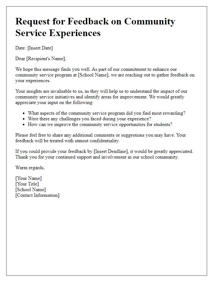 Letter template of feedback request for private school community service experiences