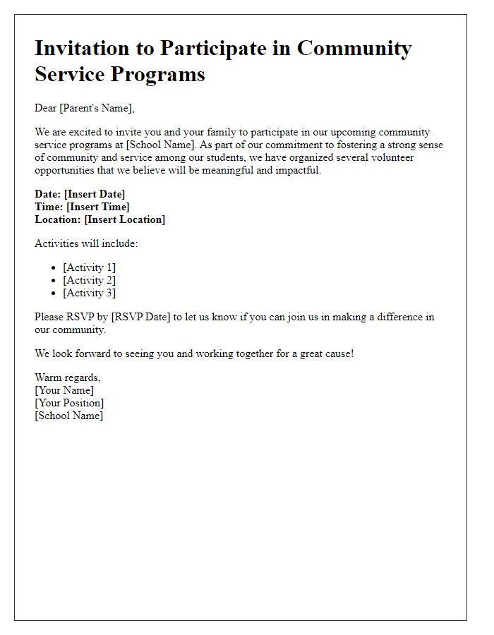 Letter template of invitation to private school community service programs