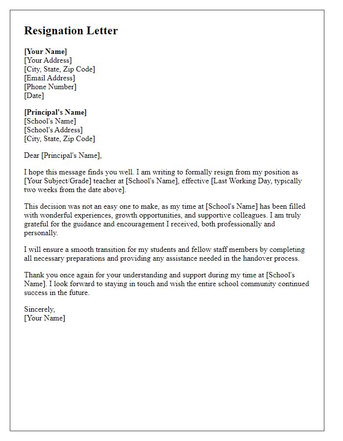 Letter template of pleasant resignation for private school teacher