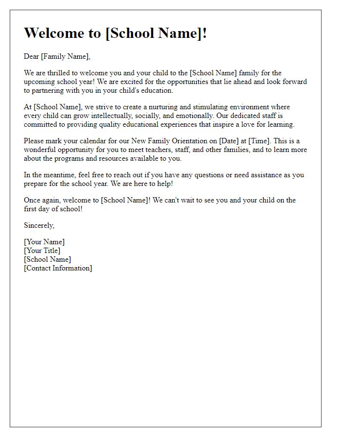 Letter template of private school welcome letter for enrolled families