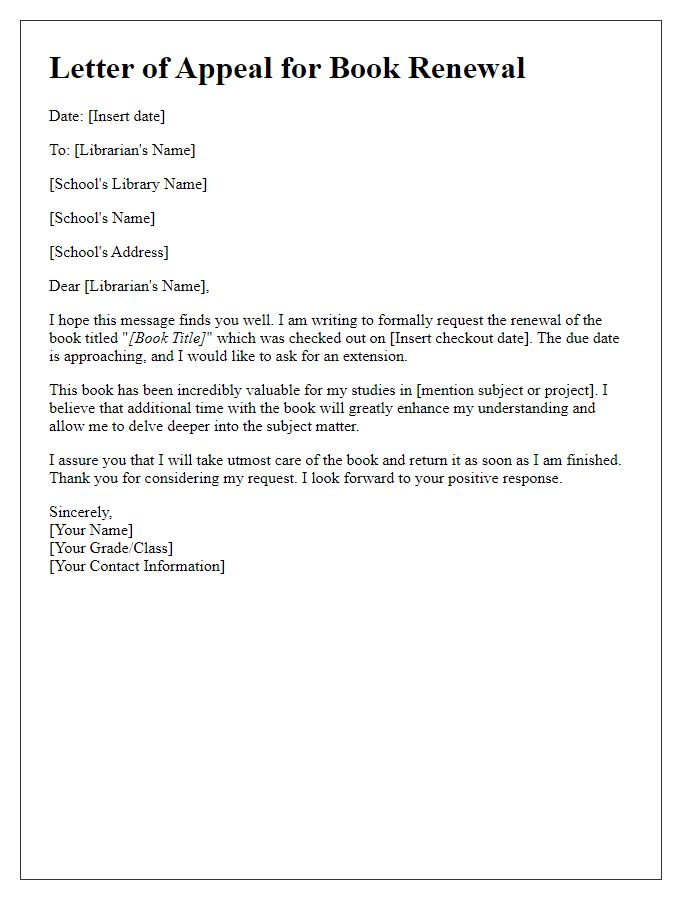 Letter template of appeal for private school library book renewal