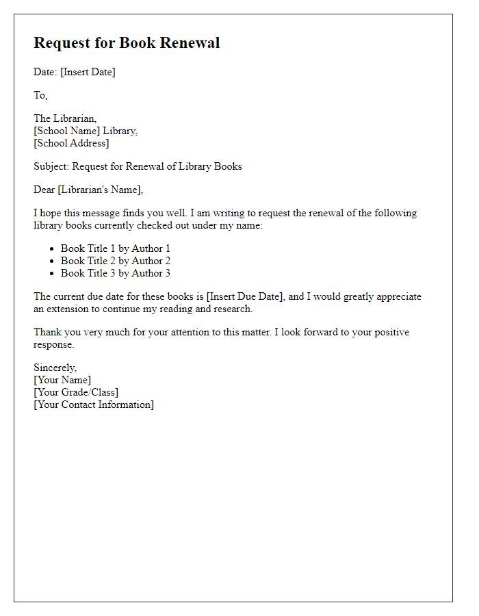 Letter template of request for private school library book renewal