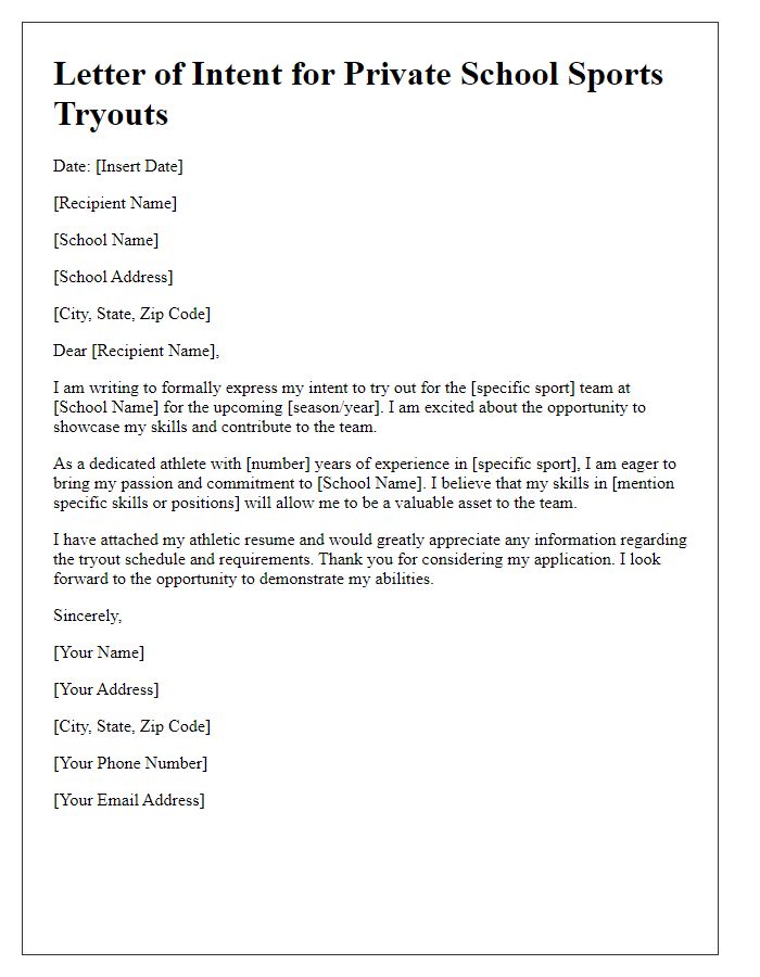 Letter template of intent for private school sports tryouts