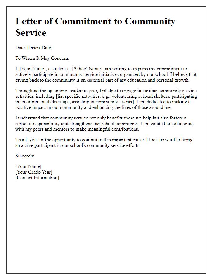 Letter template of commitment to private school community service