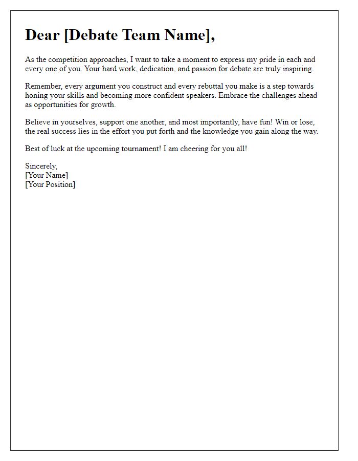 Letter template of encouragement for private school debate team