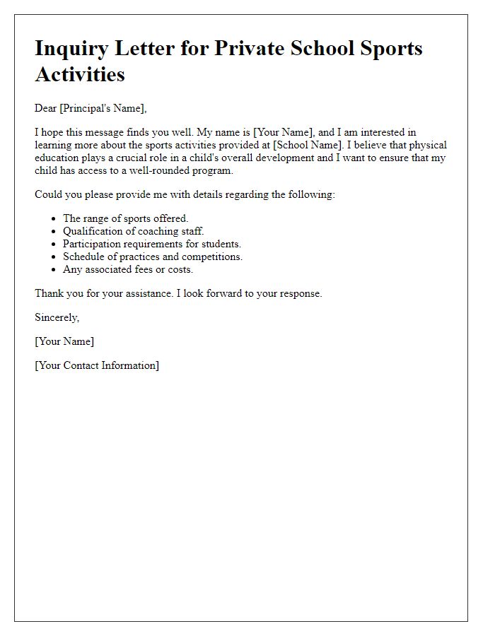 Letter template of inquiry for private school sports activities