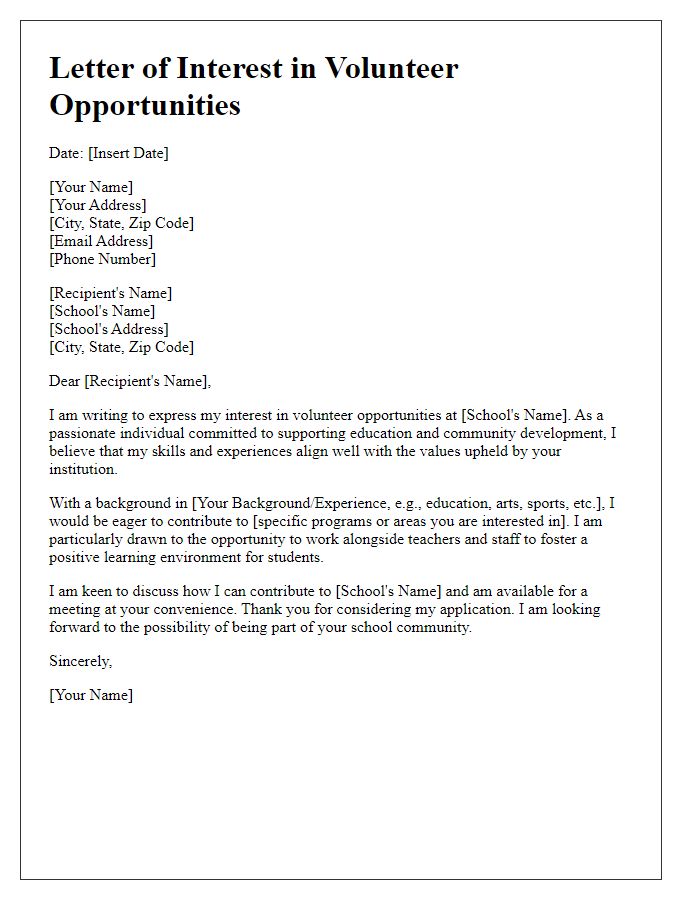 Letter template of interest in private school volunteer opportunities