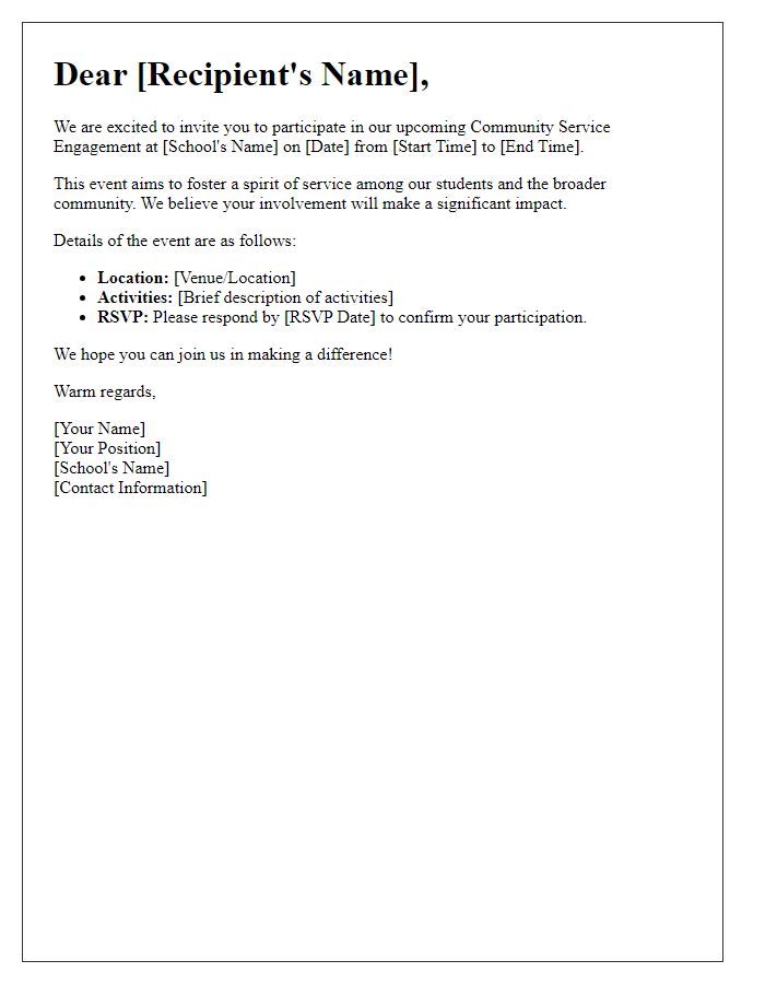 Letter template of engagement invitation for private school community service