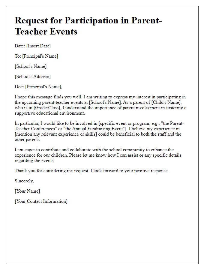 Letter template of participation request for private school parent-teacher events