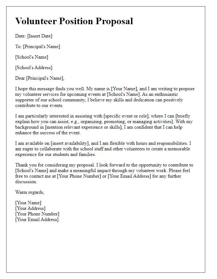 Letter template of volunteer position proposal for private school events