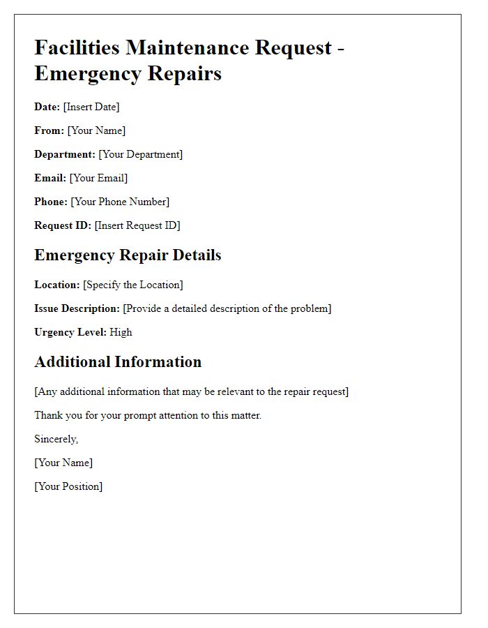 Letter template of facilities maintenance request for emergency repairs