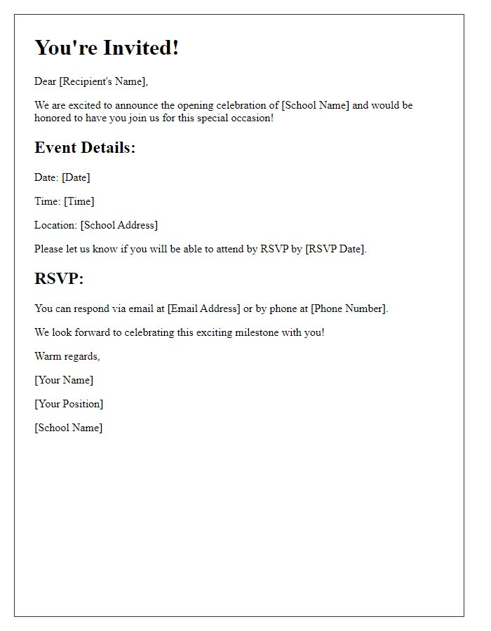 Letter template of RSVP invitation for private school opening celebration