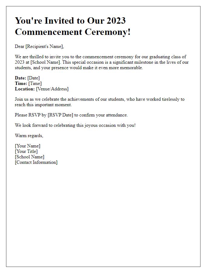 Letter template of special invitation to the private school commencement