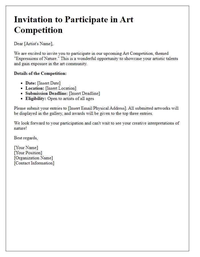 Letter template of Invitation to Participate in Art Competition