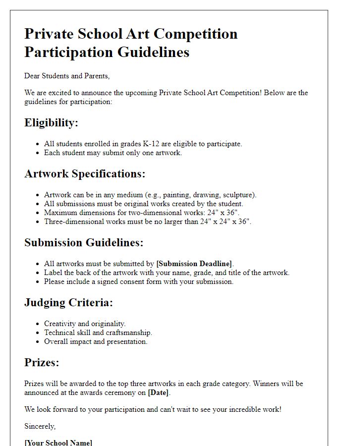 Letter template of Private School Art Competition Participation Guidelines