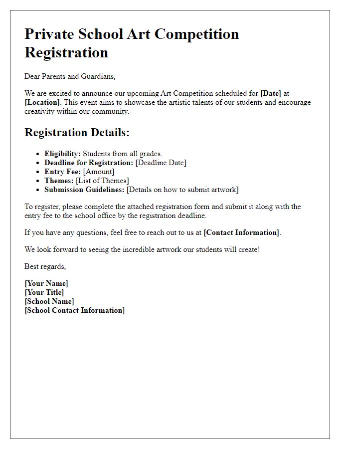 Letter template of Private School Art Competition Registration Information