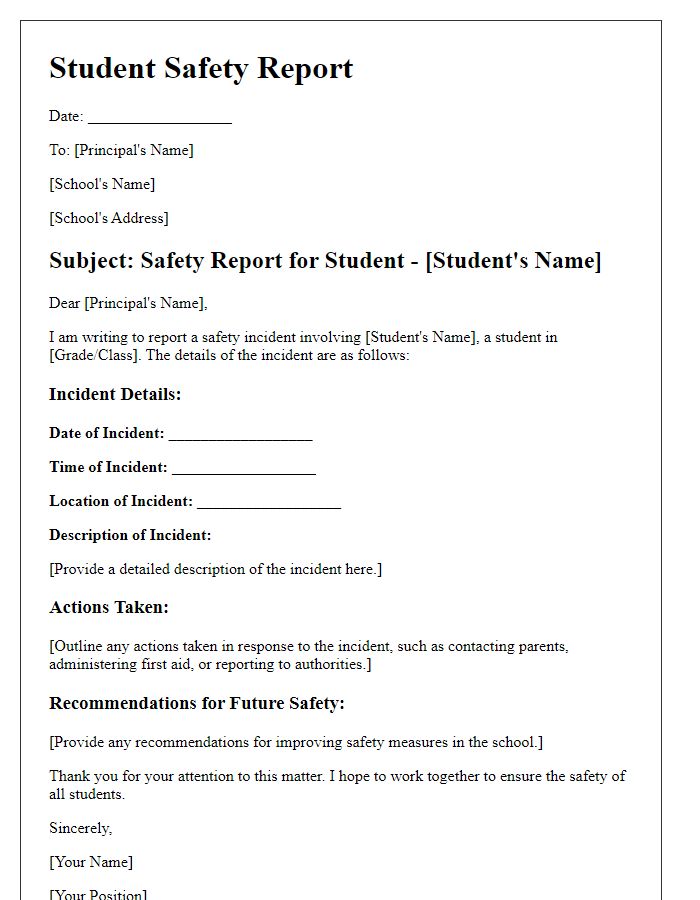 Letter template of private school student safety report.