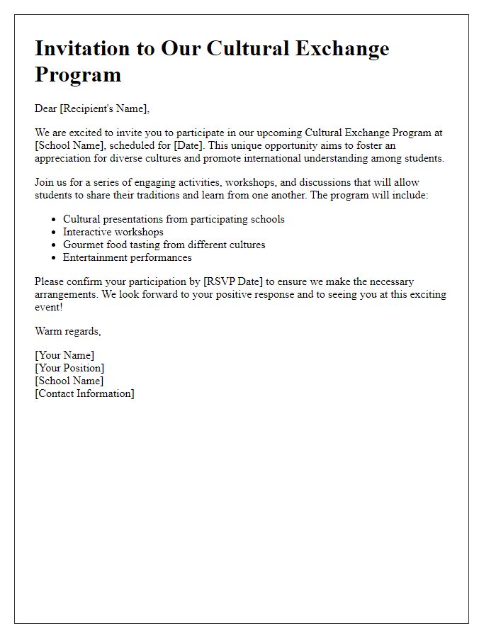 Letter template of invitation for private school cultural exchange program