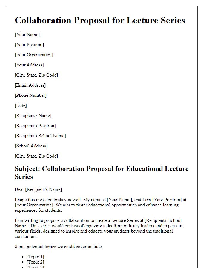 Letter template of collaboration proposal for private school lecture series