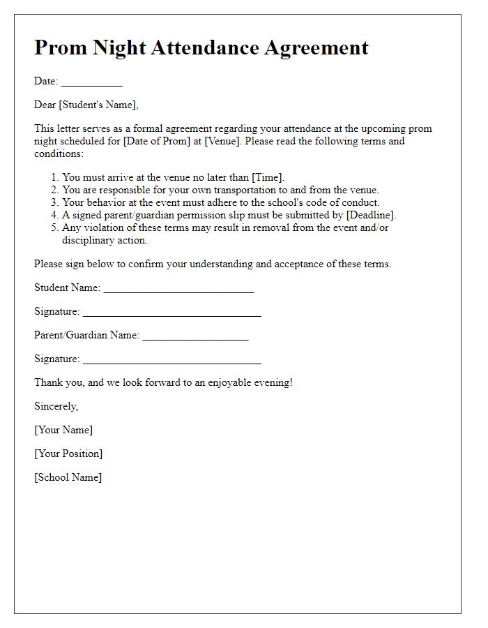 Letter template of agreement for students attendance at prom night